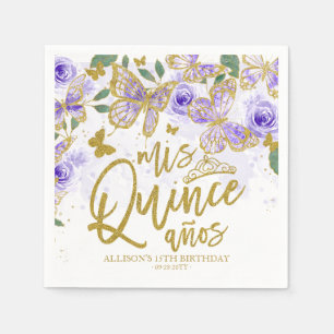 Serviette En Papier Papillon violet Floral Quinceanera Party Napkins