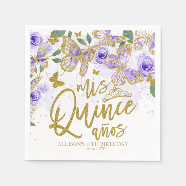 Serviette En Papier Papillon violet Floral Quinceanera Party Napkins (Devant)