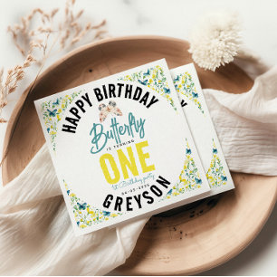 Serviette En Papier Papillon Whimsical Floral 1er anniversaire