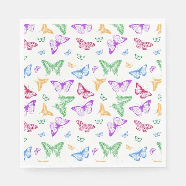 Serviette En Papier Papillons arc-en-ciel (Devant)