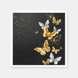 Serviette En Papier Papillons blancs et dorés