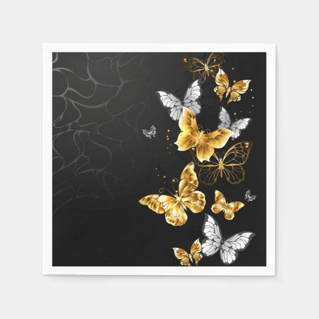 Serviette En Papier Papillons blancs et dorés (Devant)
