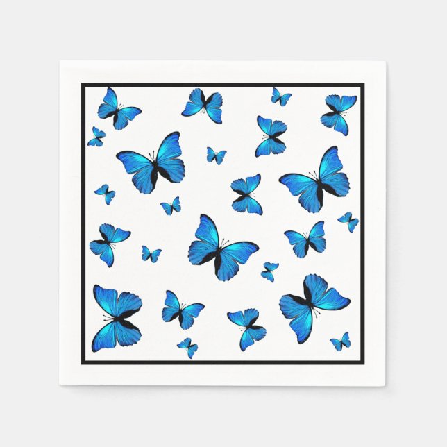 Serviette En Papier Papillons bleus (Devant)