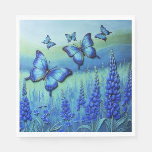 Serviette En Papier Papillons Bleus avec des Fleurs Bleues,