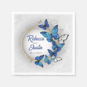 Serviette En Papier Papillons bleus et blancs Serviettes Boho modernes