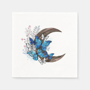 Serviette En Papier Papillons bleus sur croissant en bois