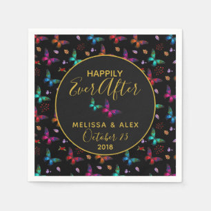 Serviette En Papier Papillons colorés chic sur Mariage noir