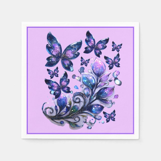 Serviette En Papier Papillons Cosmic Sparkle Rose (Devant)