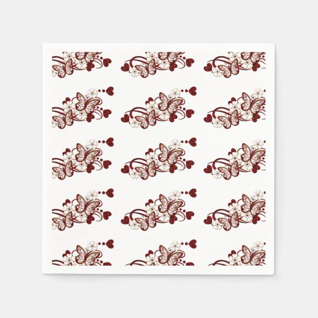 Serviette En Papier Papillons du coeur rouge Motif serviettes (Devant)