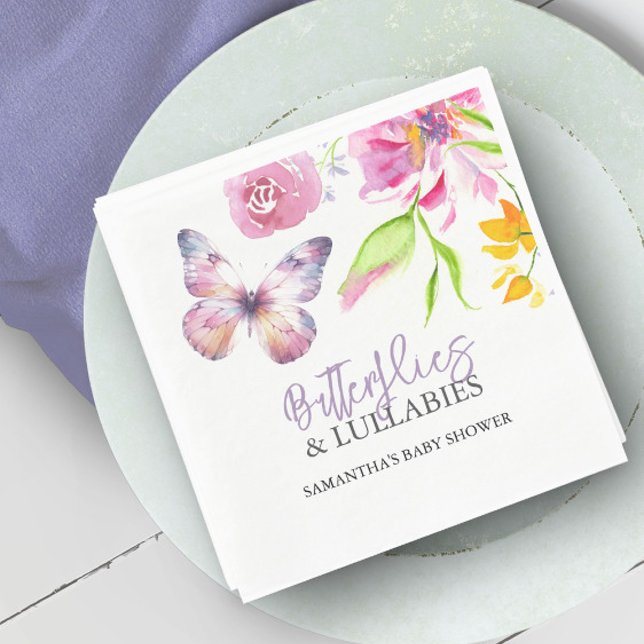 Serviette En Papier Papillons et berceuses Baby shower Aquarelle (Purple butterfly baby shower decorations watercolor flowers by Victoria Grigaliunas Do Tell A Belle)