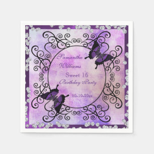 Serviette En Papier Papillons et bonbon pourpres 16 à diamants