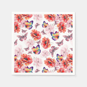Serviette En Papier Papillons et fleurs de pavot