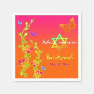 Serviette En Papier Papillons et fleurs en néon Bat mitzvah serviettes