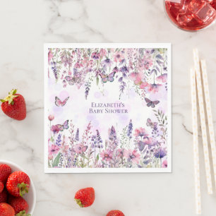 Serviette En Papier Papillons et Fleurs sauvages blancs