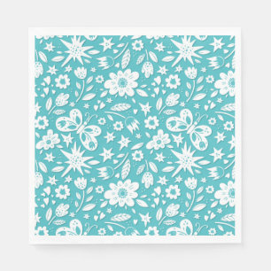 Serviette En Papier Papillons Et Fleurs Sur Aqua