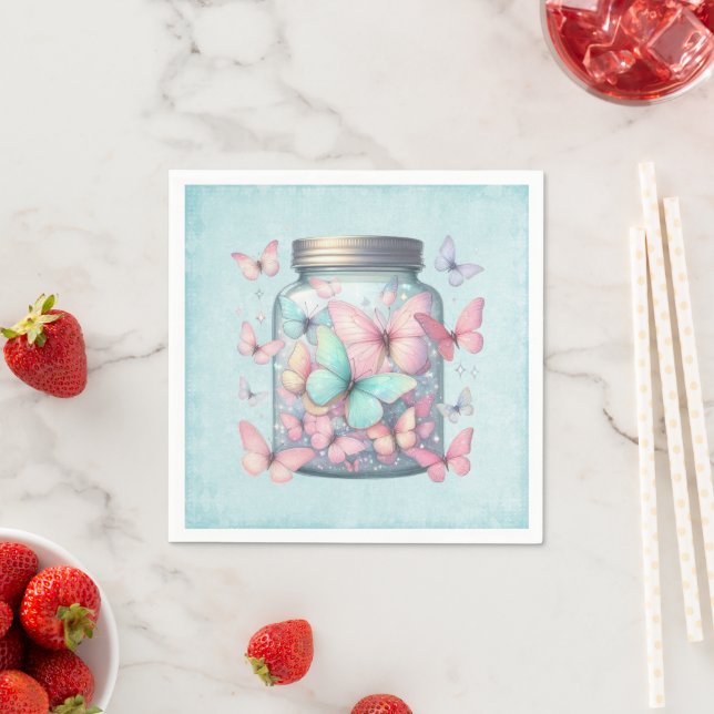 Serviette En Papier Papillons Fantaisistes dans un Pot (En situation)