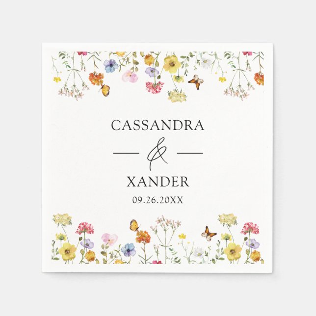 Serviette En Papier Papillons fleurs sauvages Boho Mariage Ampersand (Devant)