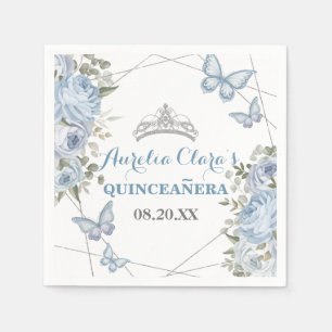Serviette En Papier Papillons floraux bleus 16e Quinceañera