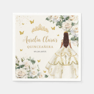 Serviette En Papier Papillons floraux de Champagne Quinceañera