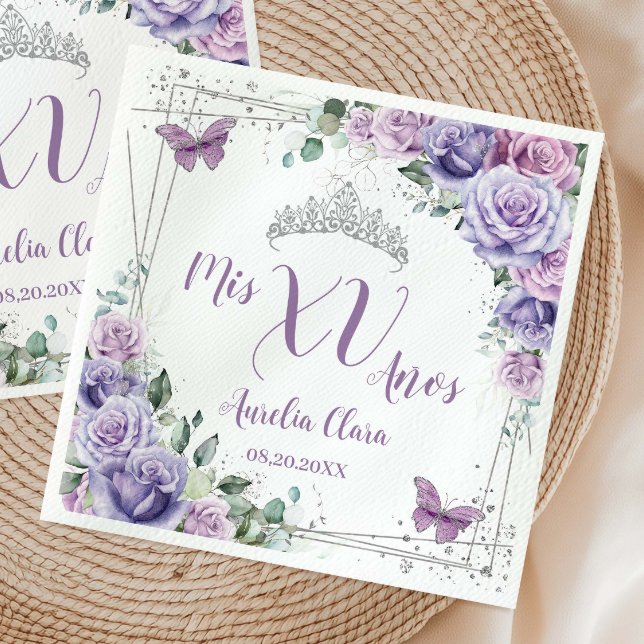 Serviette En Papier Papillons floraux Lilac Chic violet Quinceañera (Créateur téléchargé)