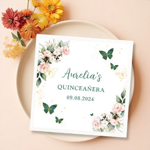 Serviette En Papier Papillons floraux pourpres Quinceanera Napkins