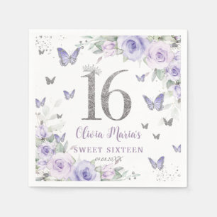 Serviette En Papier Papillons floraux violets lavande doux 16