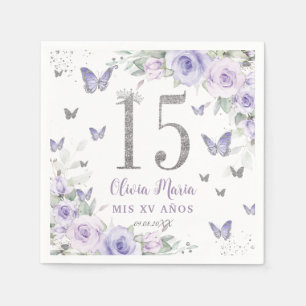 Serviette En Papier Papillons floraux violets lavande Quinceañera 15