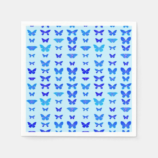 Serviette En Papier Papillons, indigo, fond bleu ciel (Devant)