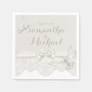 Serviette En Papier Papillons ivoires et dentelle