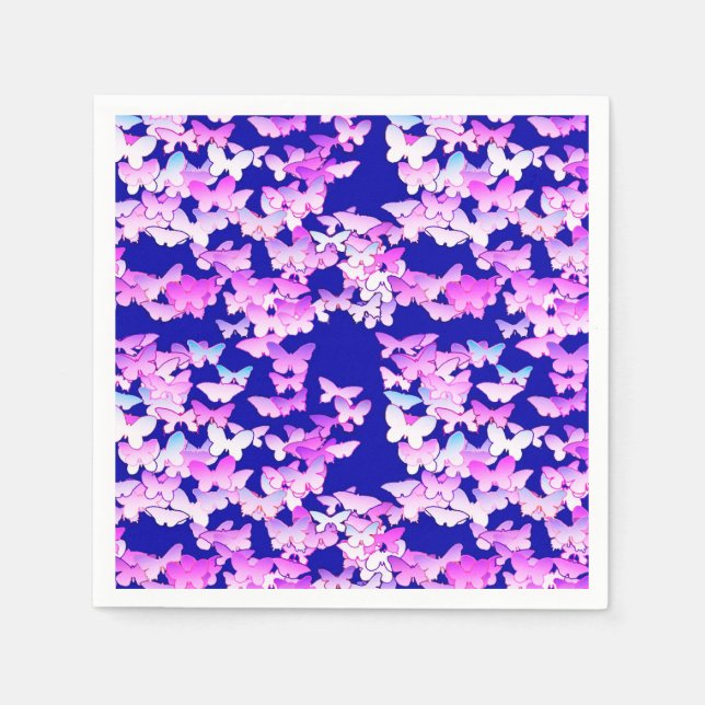Serviette En Papier Papillons, lavande et bleu foncé (Devant)