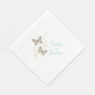 Serviette En Papier papillons mariages art turquoise dîner blanc servi