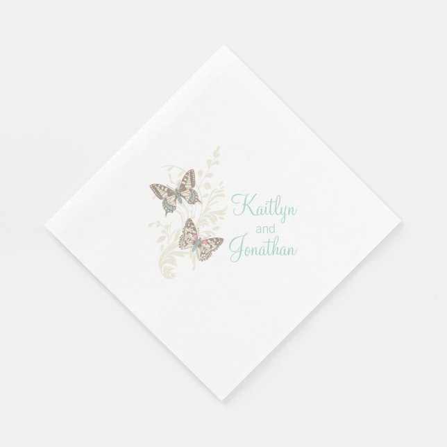 Serviette En Papier papillons mariages art turquoise dîner blanc servi (Coin)