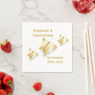 Serviette En Papier Papillons Mariages d'or Design