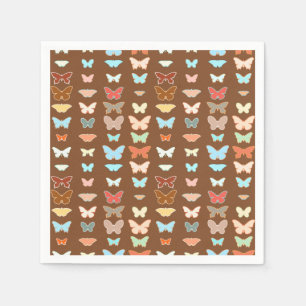 Serviette En Papier Papillons, marron, turquoise et corail