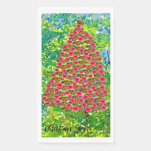 Serviette En Papier Papillons Monarque Arbre de Noël (Devant)