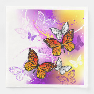 Serviette En Papier Papillons Monarque sur Arrière - plan pourpre