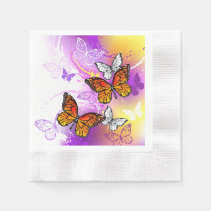 Serviette En Papier Papillons Monarque sur Arrière - plan pourpre