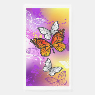 Serviette En Papier Papillons Monarque sur Arrière - plan pourpre