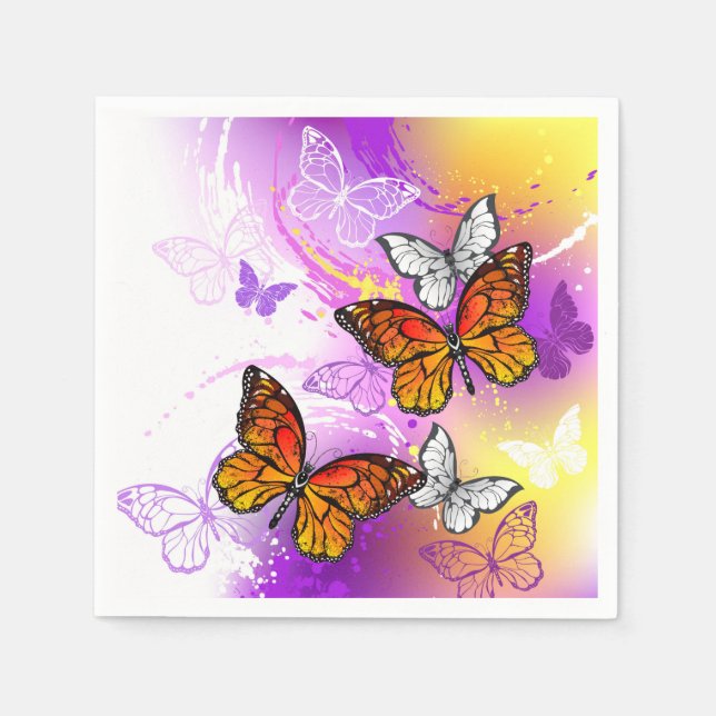 Serviette En Papier Papillons Monarque sur Arrière - plan pourpre (Devant)