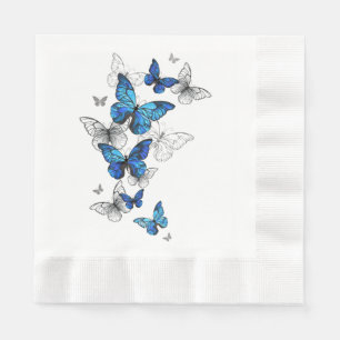 Serviette En Papier Papillons Morpho Volants Bleus
