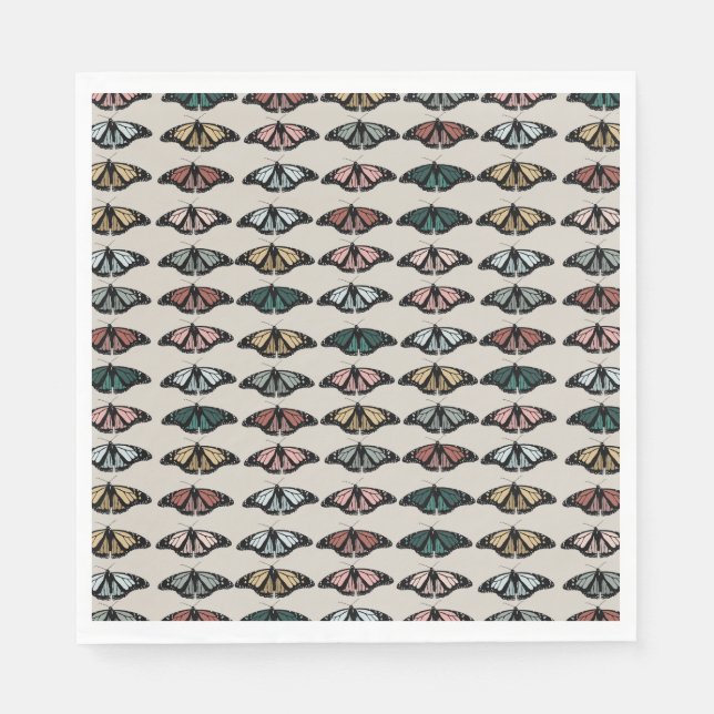 Serviette En Papier Papillons neutres modernes Motif de jardin (Devant)