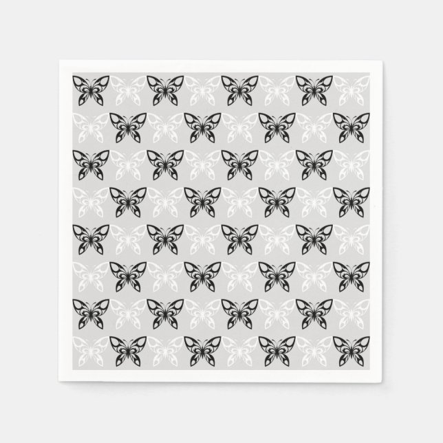 Serviette En Papier Papillons noirs et blancs (Devant)