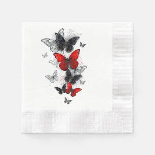 Serviette En Papier Papillons noirs et rouges volants
