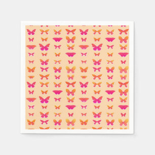 Serviette En Papier Papillons, orange doux, rose corail, or