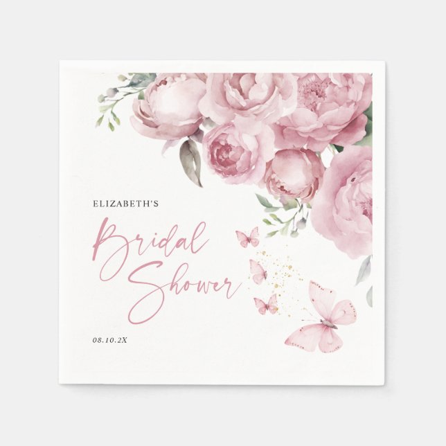 Serviette En Papier Papillons Rose Floral Fête de Mariage (Devant)