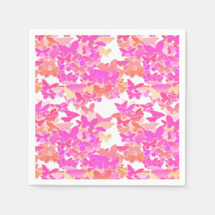 Serviette En Papier Papillons, rose, fuchsia et corail
