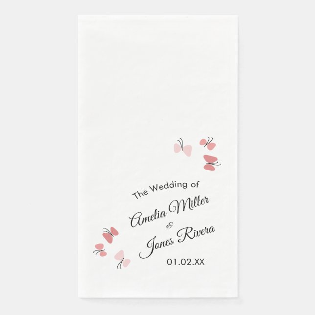 Serviette En Papier Papillons roses Jardin Romantique Simple Mariage (Devant)
