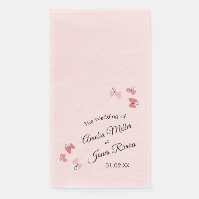 Serviette En Papier Papillons roses Jardin Romantique Simple Mariage B (Devant)