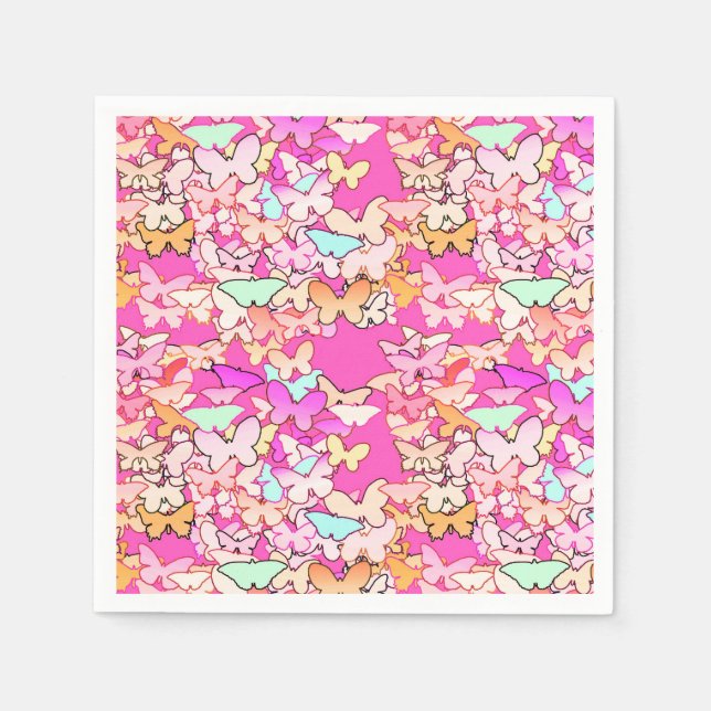 Serviette En Papier Papillons, roses multiples et profondes (Devant)