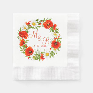 Serviette En Papier Papillons rouges Marguerites jaunes blancs Fleur W